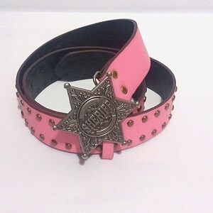 PINK STUDDED BELT WITH SILVER SHERIFF BADGE NWOT